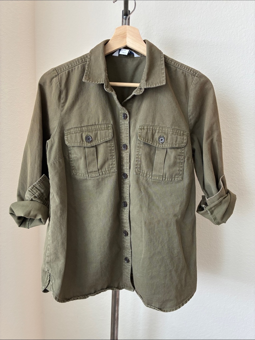 Old Navy sz S Olive Green Cotton Long Sleeve Shirt Utility Gorpcore Military